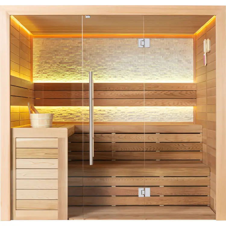 Sauna Modell 1602A, aus roter Zeder, 220 × 200 cm, ohne Saunaofen – Ansicht 1