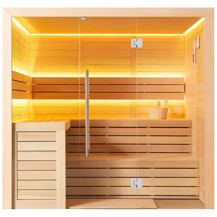 Sauna Modell 1612C, aus Hemlock, 180 × 160 cm, ohne Saunaofen – Ansicht 1